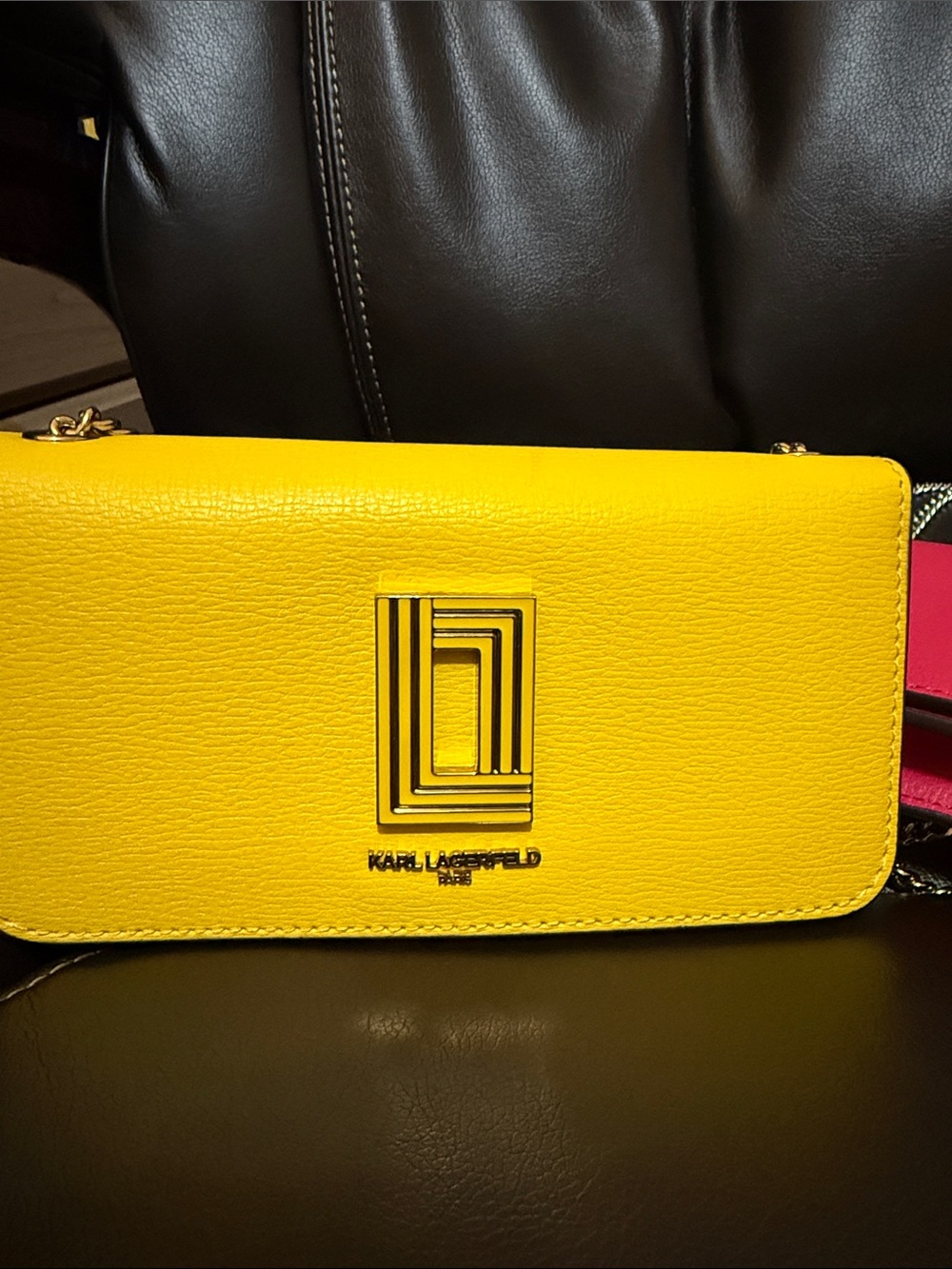 Karl Lagerfeld Hot Pink and Bright Yellow Chain Wallet Crossbody Set - Picture 2 of 9